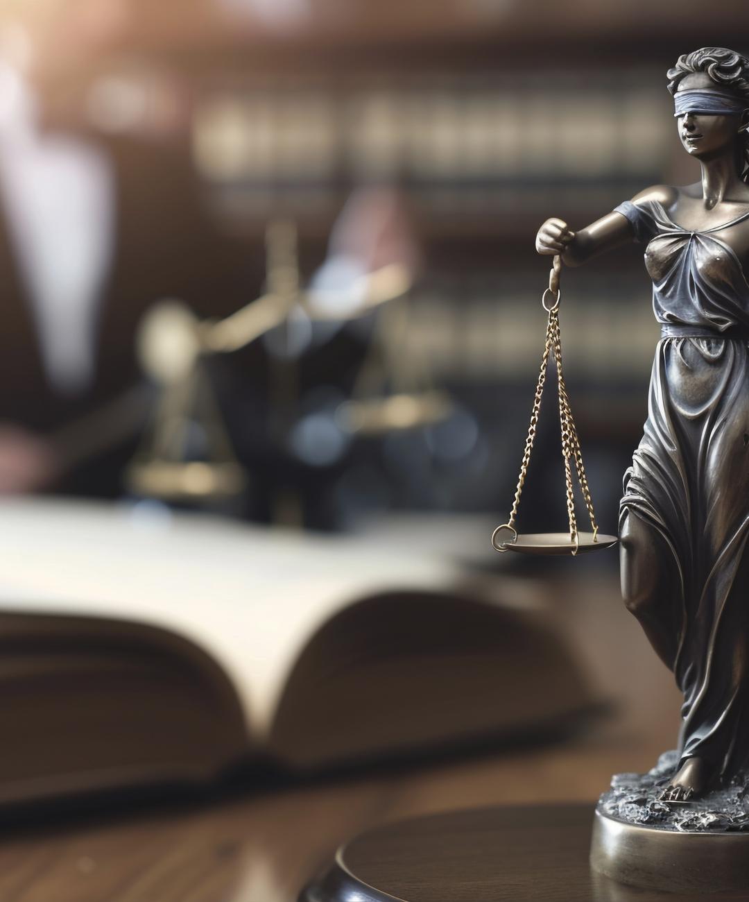 Scales of justice on a desk in a law office